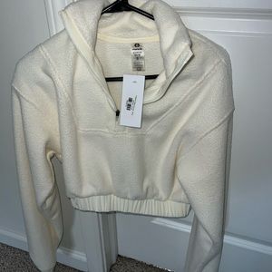 cropped sherpa half zip with tags